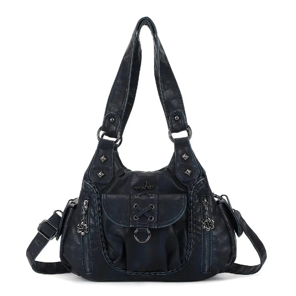 Distressed Western Boho Satchel | Washed Vegan Leather Crossbody