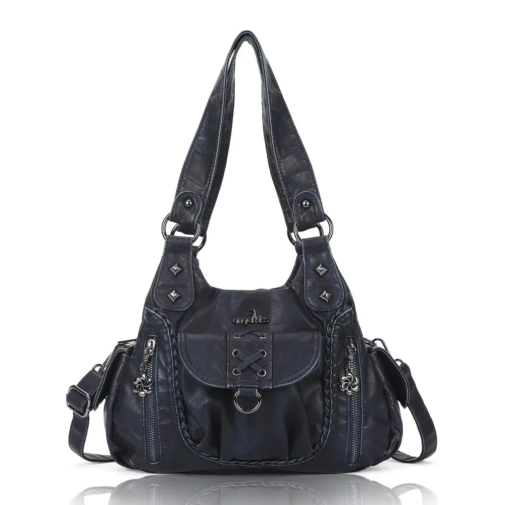 Distressed Western Boho Satchel | Washed Vegan Leather Crossbody