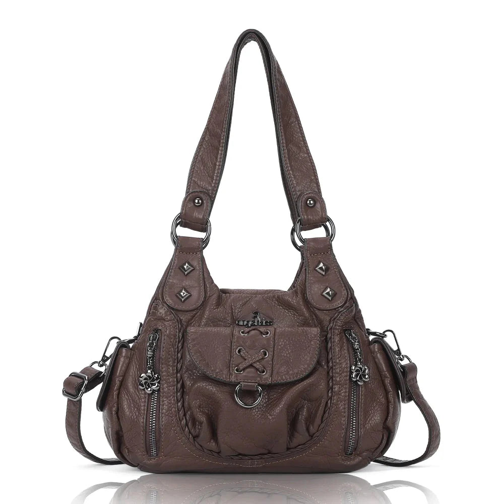 Distressed Western Boho Satchel | Washed Vegan Leather Crossbody
