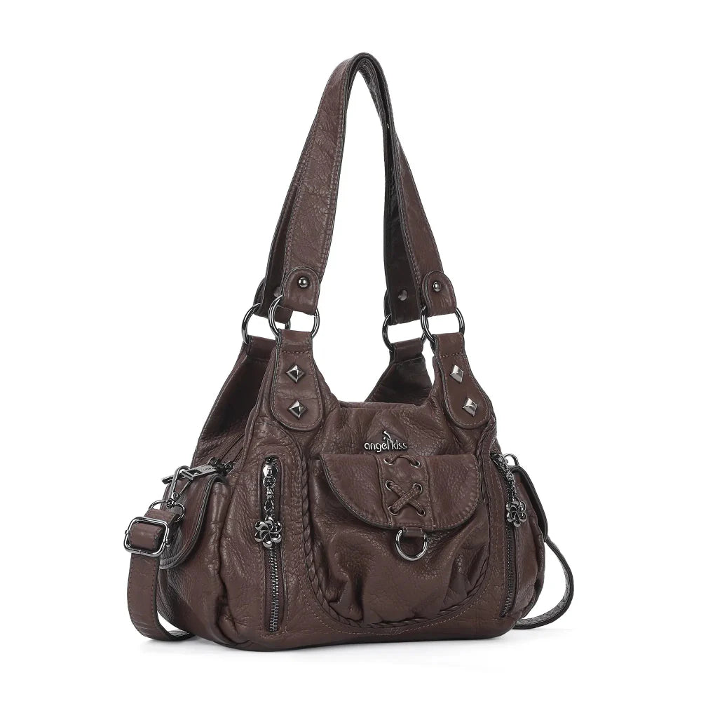 Distressed Western Boho Satchel | Washed Vegan Leather Crossbody
