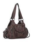 Distressed Western Boho Satchel | Washed Vegan Leather Crossbody