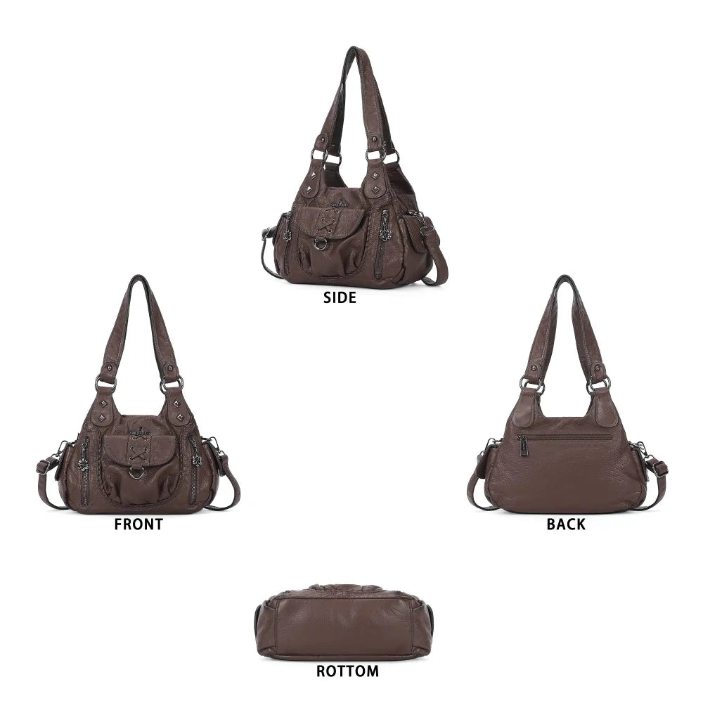 Distressed Western Boho Satchel | Washed Vegan Leather Crossbody