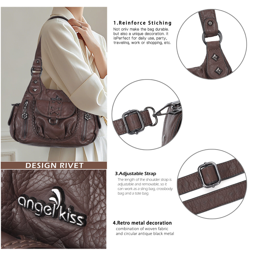 Distressed Western Boho Satchel | Washed Vegan Leather Crossbody
