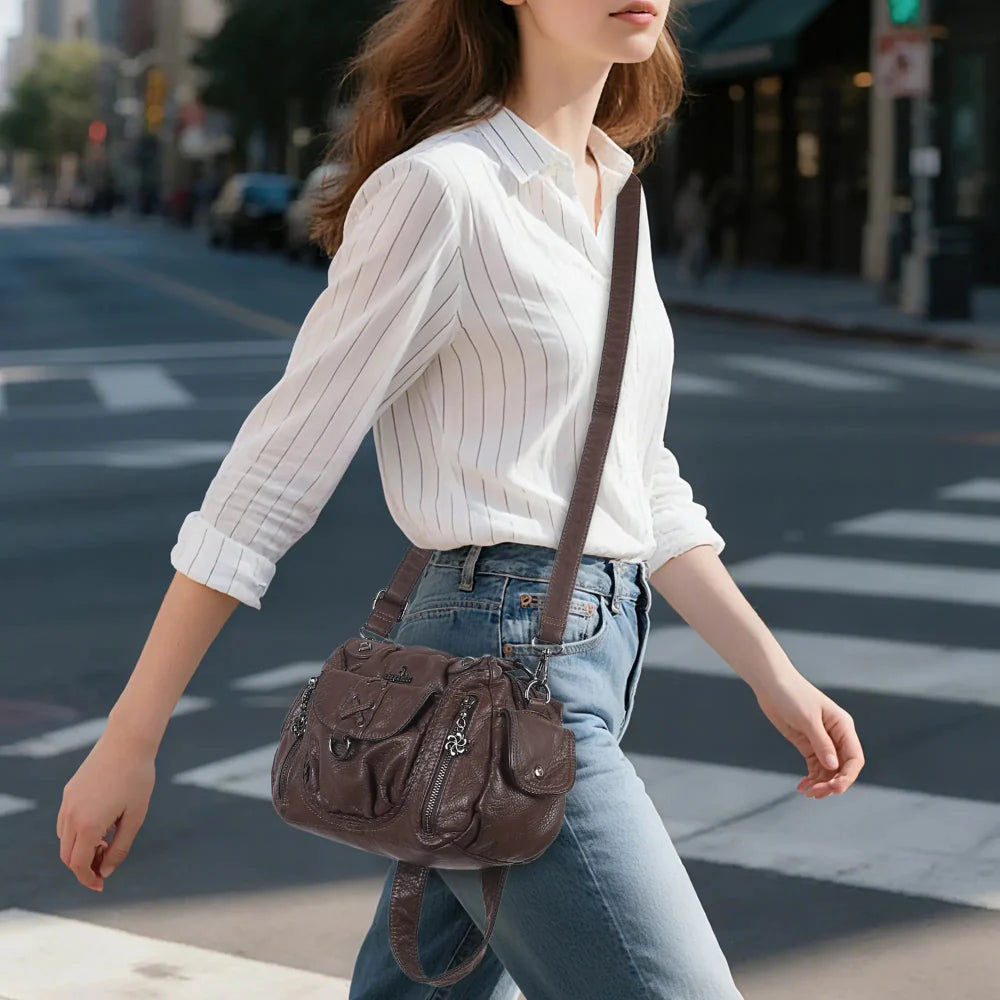 Distressed Western Boho Satchel | Washed Vegan Leather Crossbody