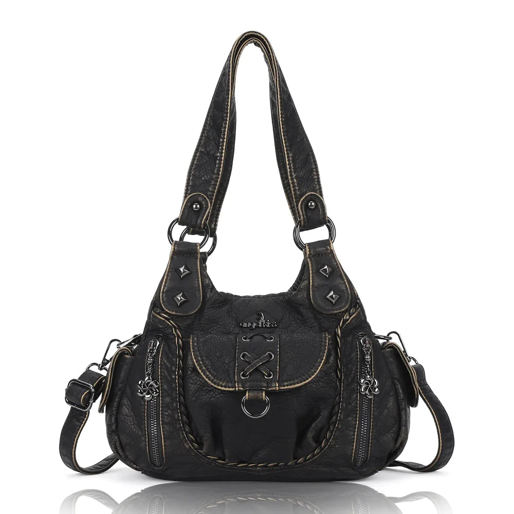 Distressed Western Boho Satchel | Washed Vegan Leather Crossbody