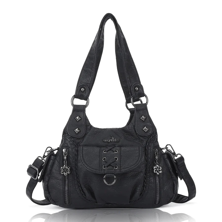 Distressed Western Boho Satchel | Washed Vegan Leather Crossbody