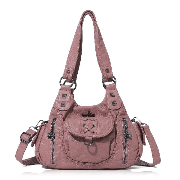 Distressed Western Boho Satchel | Washed Vegan Leather Crossbody