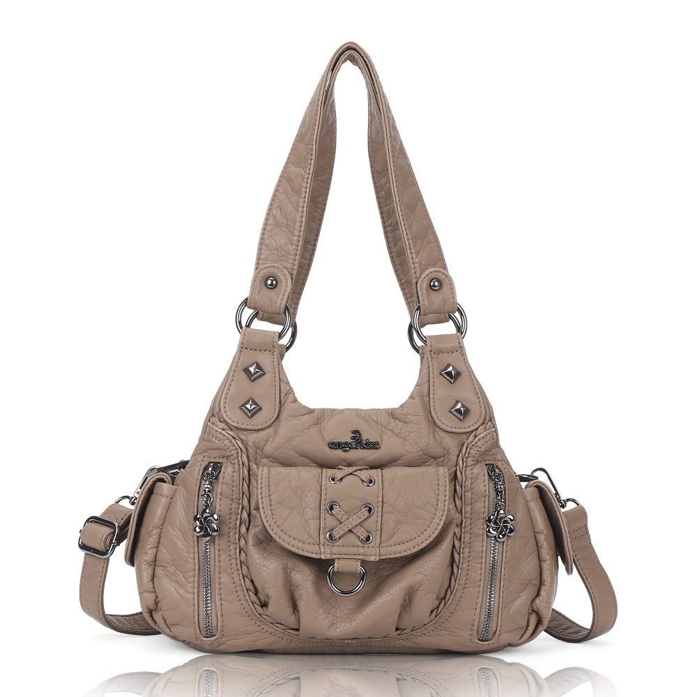 Distressed Western Boho Satchel | Washed Vegan Leather Crossbody