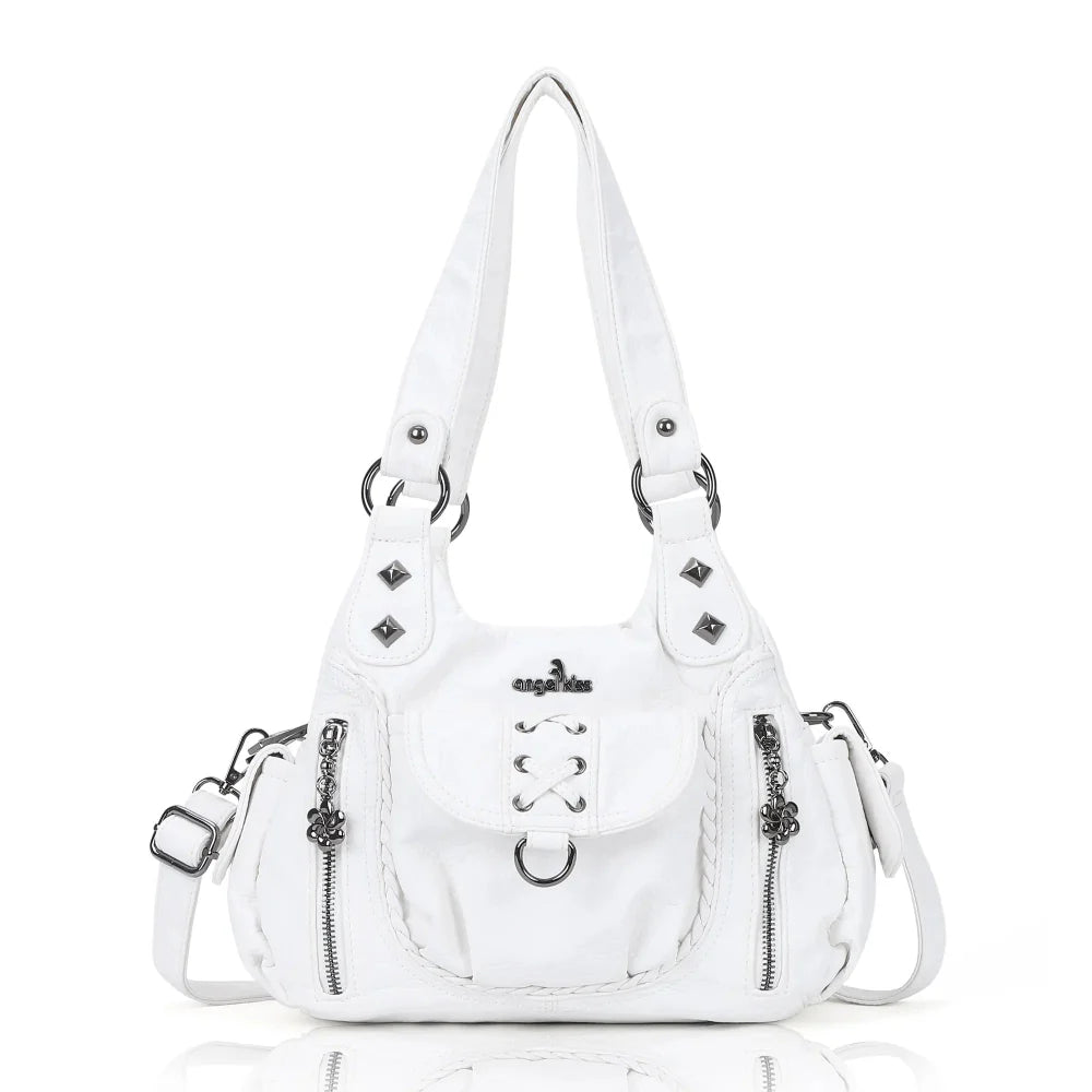 Distressed Western Boho Satchel | Washed Vegan Leather Crossbody