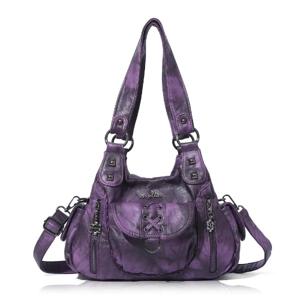 Distressed Western Boho Satchel | Washed Vegan Leather Crossbody