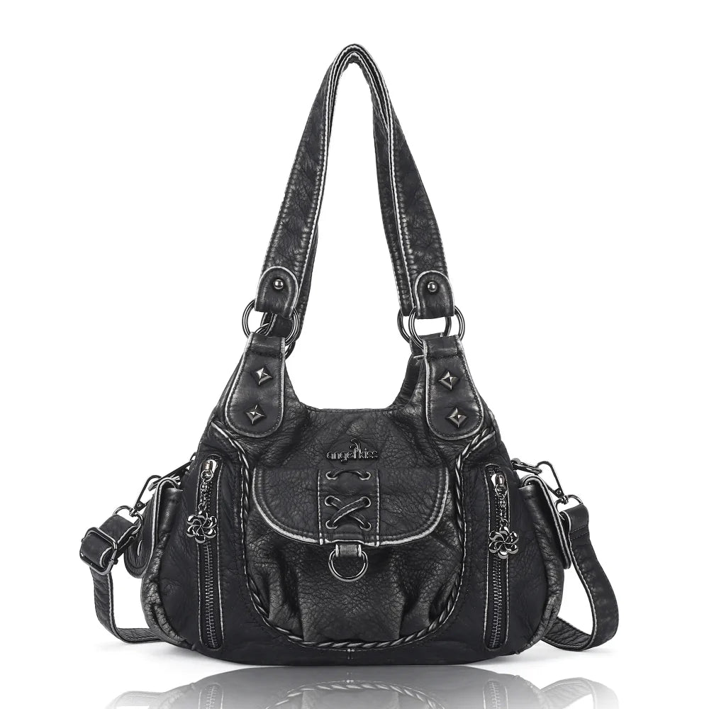 Distressed Western Boho Satchel | Washed Vegan Leather Crossbody