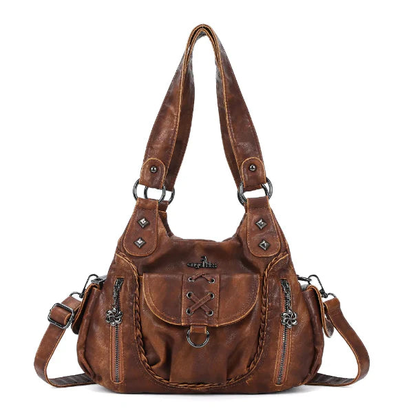 Distressed Western Boho Satchel | Washed Vegan Leather Crossbody