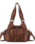 Distressed Western Boho Satchel | Washed Vegan Leather Crossbody