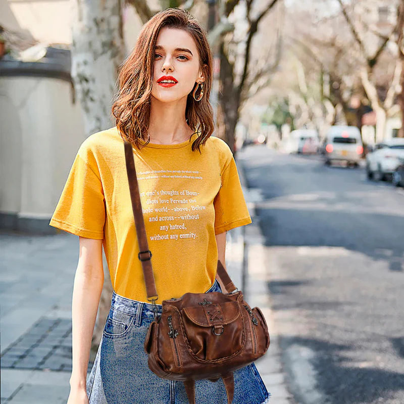 Distressed Western Boho Satchel | Washed Vegan Leather Crossbody