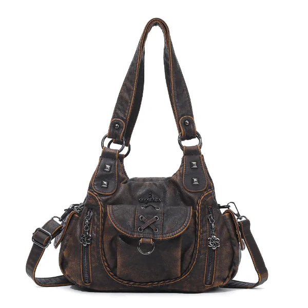 Distressed Western Boho Satchel | Washed Vegan Leather Crossbody