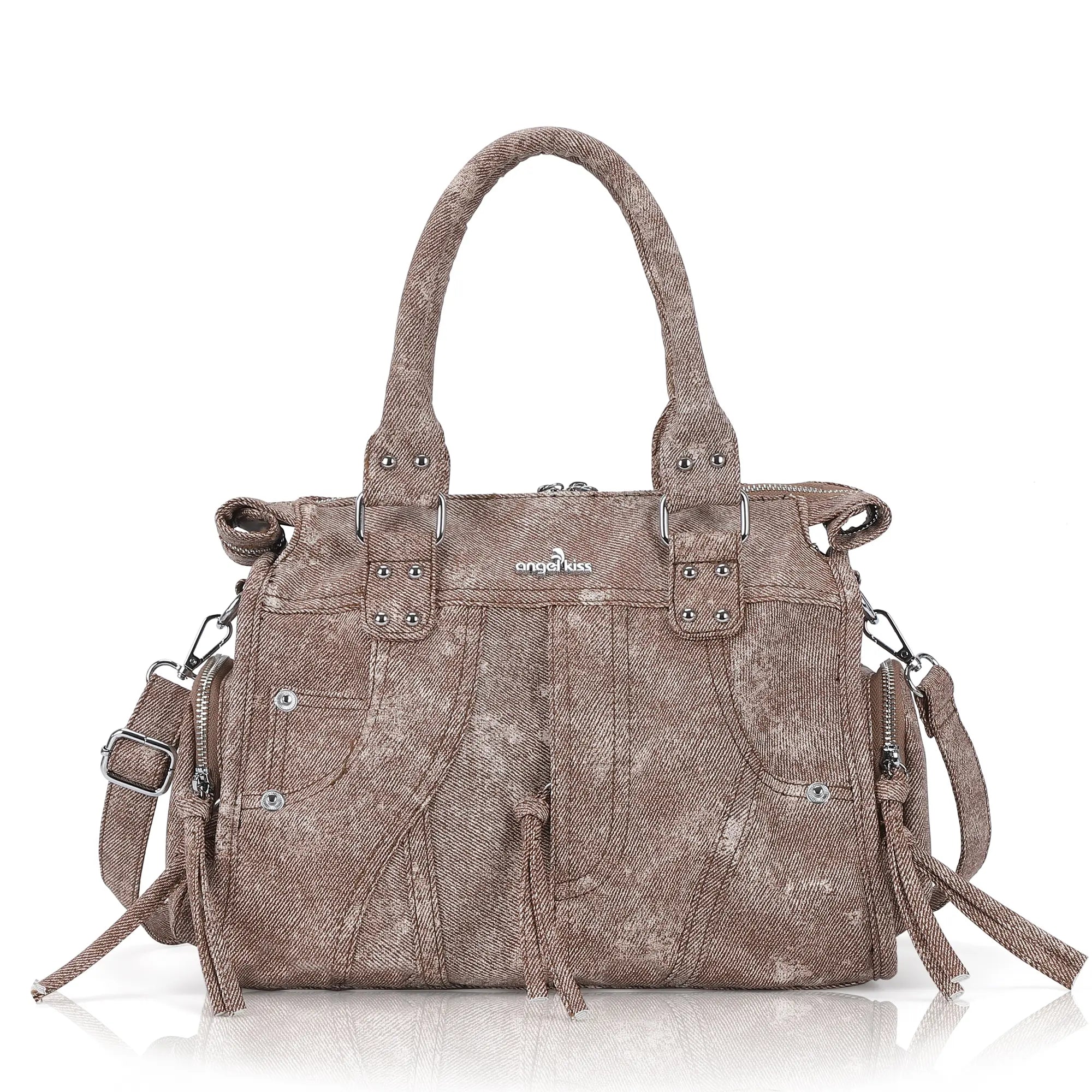 Multi Pocket Top Handle Handbag – Retro Floral Print Crossbody Shoulder Purse