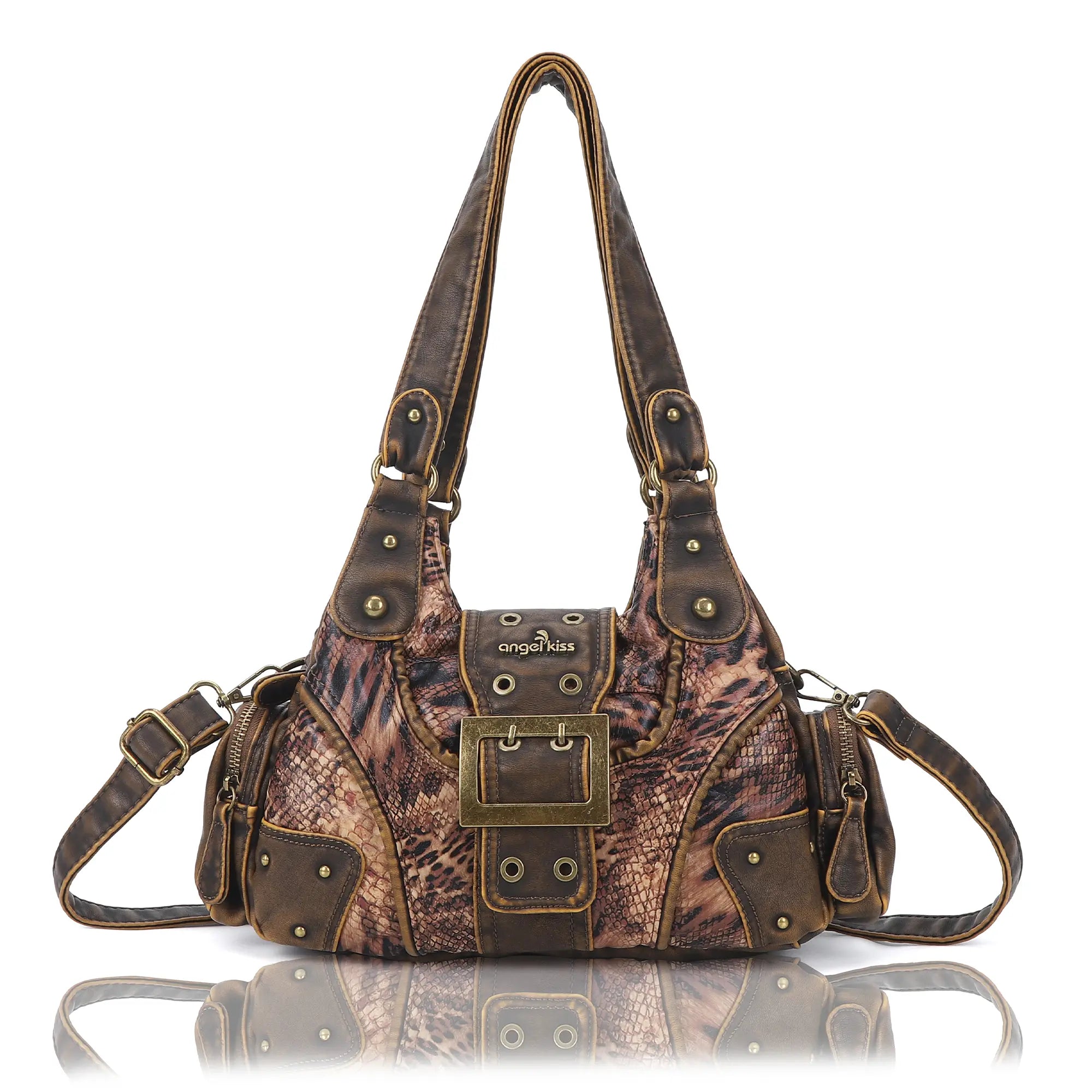 Y2K Leopard Patchwork Crossbody Bag – Front Buckle Retro Shoulder Handbag