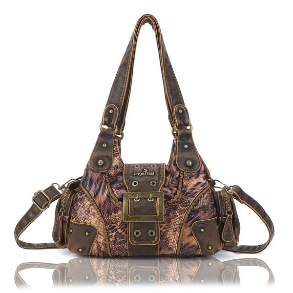 Y2K Leopard Moto Shoulder Bag, Buckle Detail & Convertible Carry