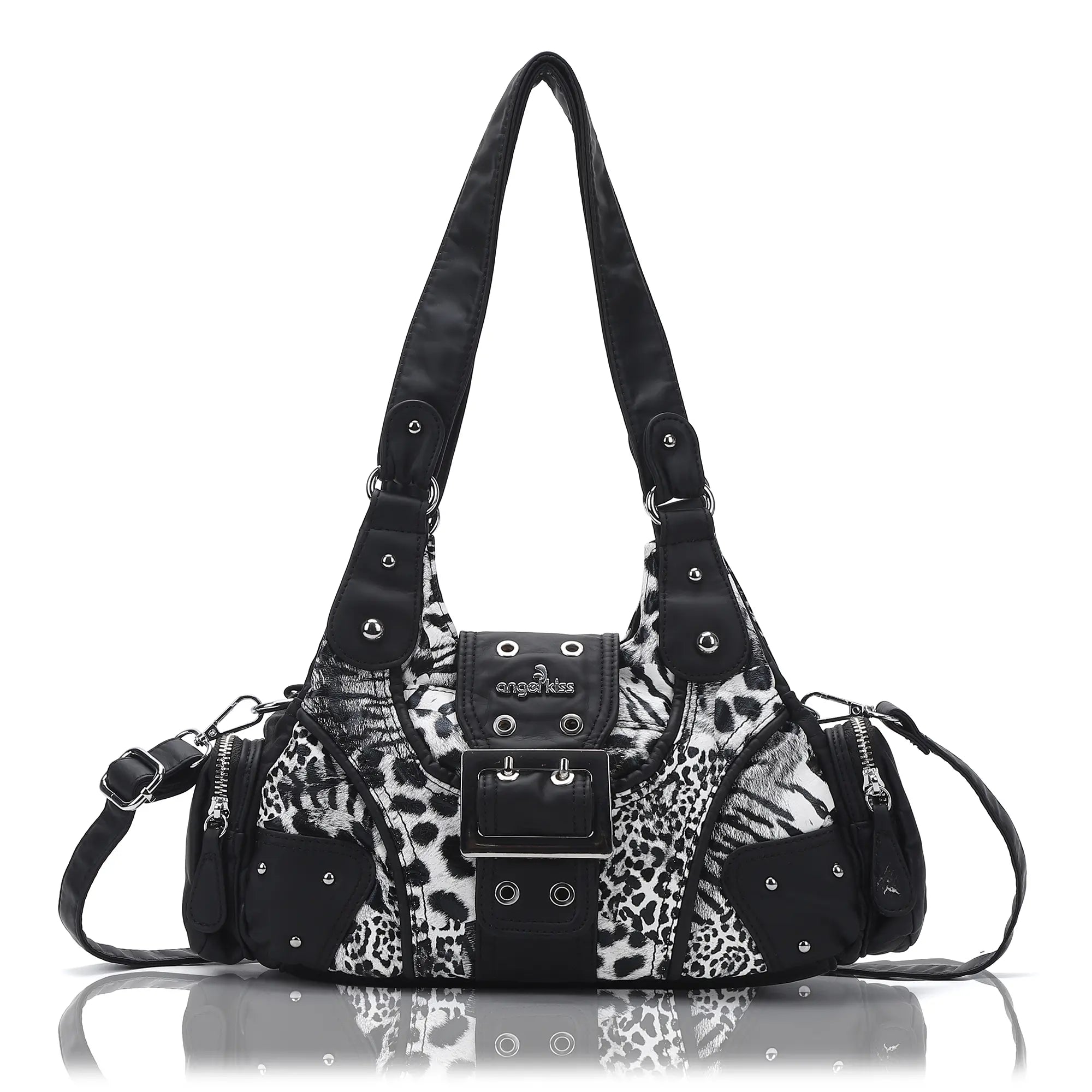 Y2K Leopard Patchwork Crossbody Bag – Front Buckle Retro Shoulder Handbag