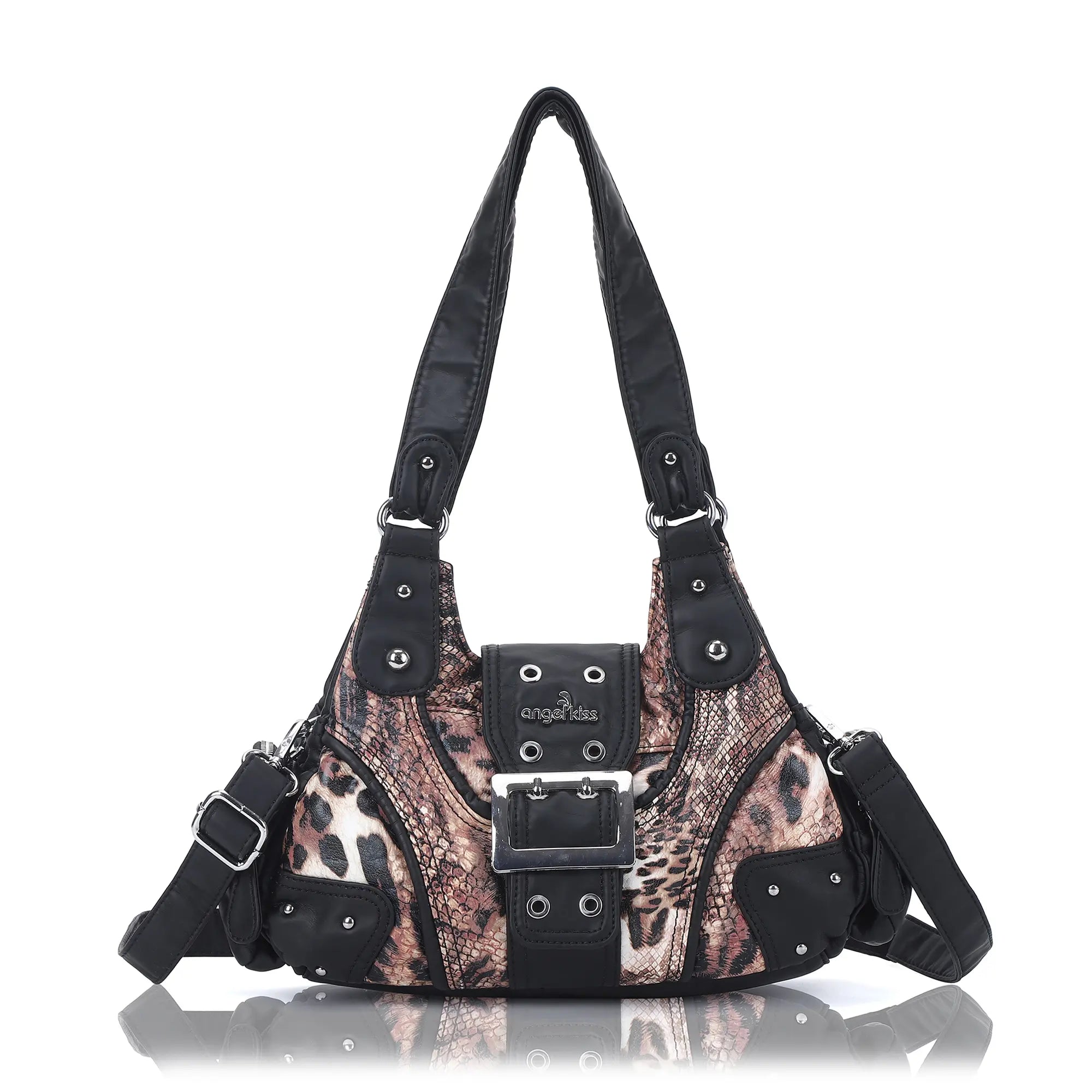 Y2K Leopard Patchwork Crossbody Bag – Front Buckle Retro Shoulder Handbag