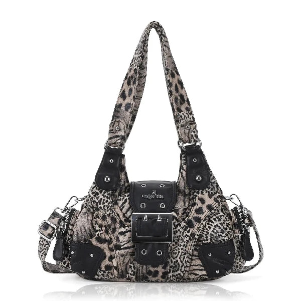 Y2K Leopard Patchwork Crossbody Bag – Front Buckle Retro Shoulder Handbag