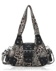 Y2K Leopard Moto Shoulder Bag, Buckle Detail & Convertible Carry
