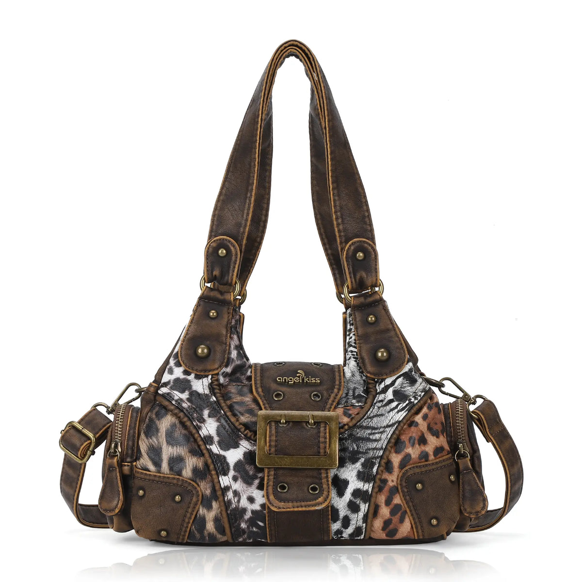 Y2K Leopard Moto Shoulder Bag, Buckle Detail &amp; Convertible Carry