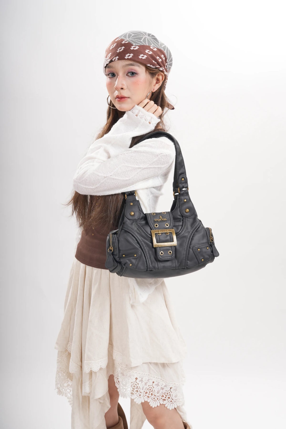 Y2K Leopard Moto Shoulder Bag, Buckle Detail &amp; Convertible Carry