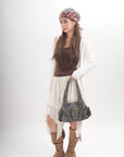 Y2K Leopard Moto Shoulder Bag, Buckle Detail & Convertible Carry