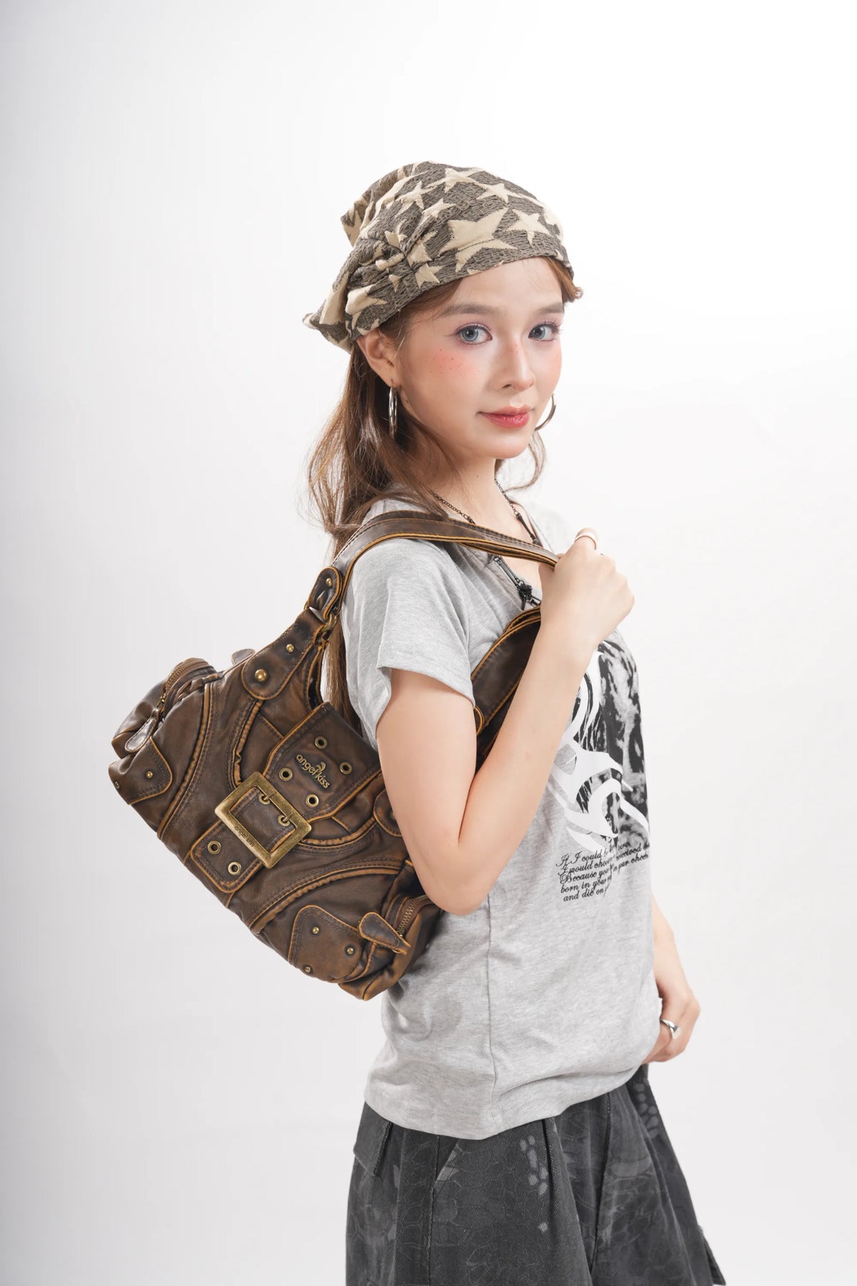Y2K Leopard Moto Shoulder Bag, Buckle Detail &amp; Convertible Carry