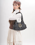 Y2K Leopard Moto Shoulder Bag, Buckle Detail & Convertible Carry