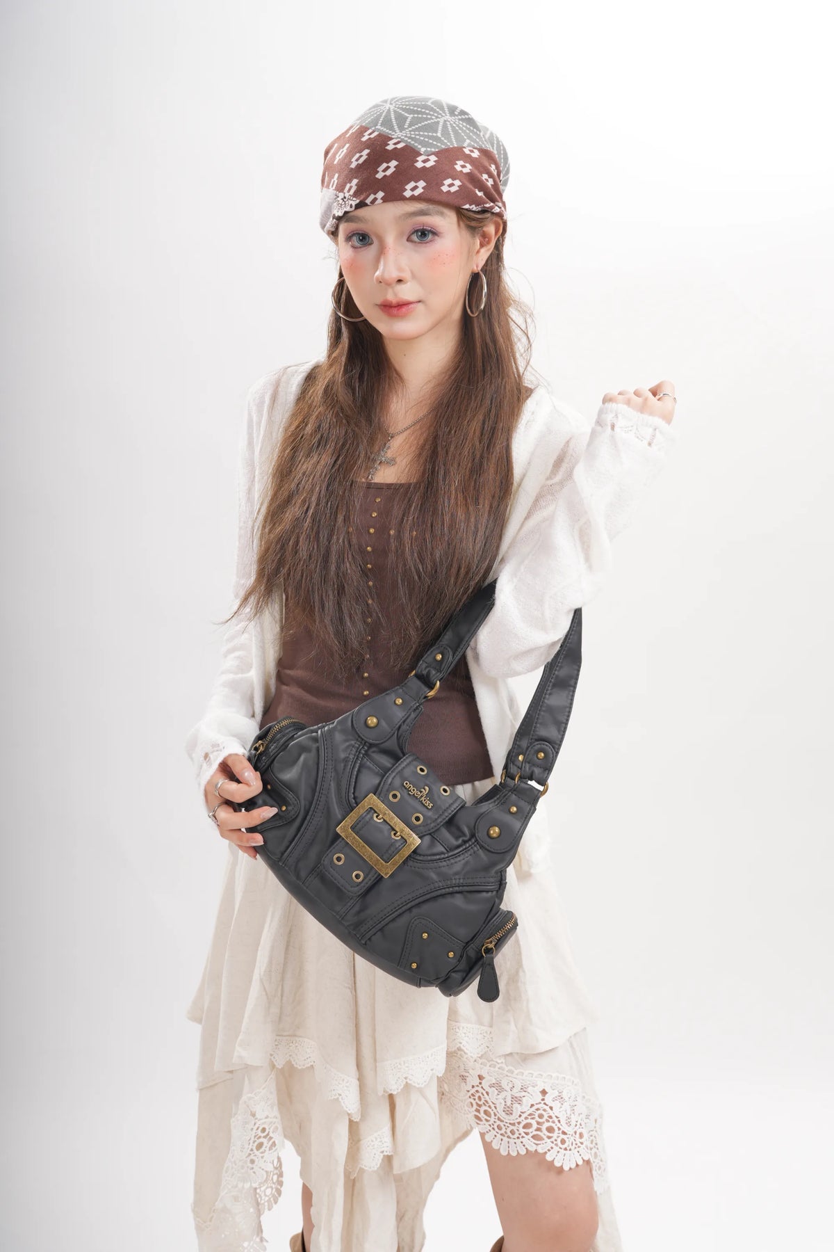 Y2K Leopard Moto Shoulder Bag, Buckle Detail &amp; Convertible Carry