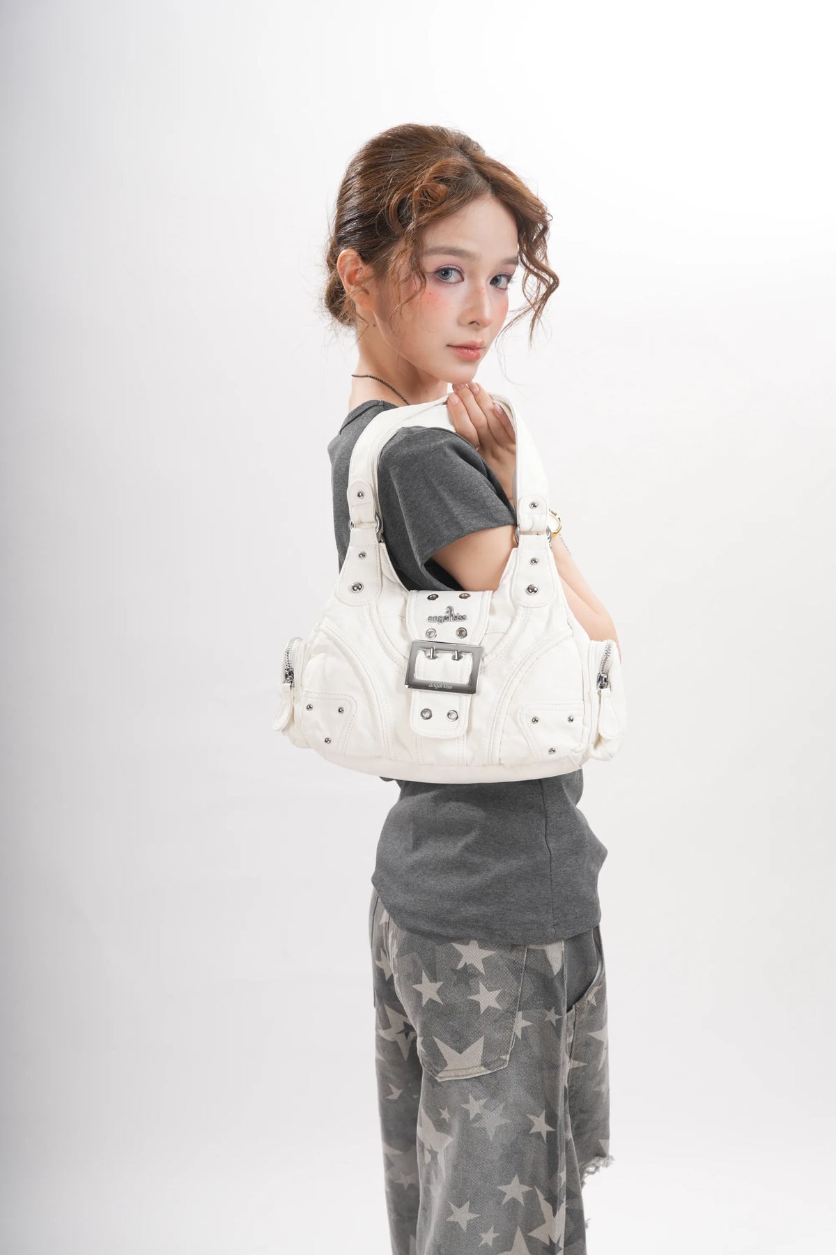 Y2K Leopard Moto Shoulder Bag, Buckle Detail &amp; Convertible Carry