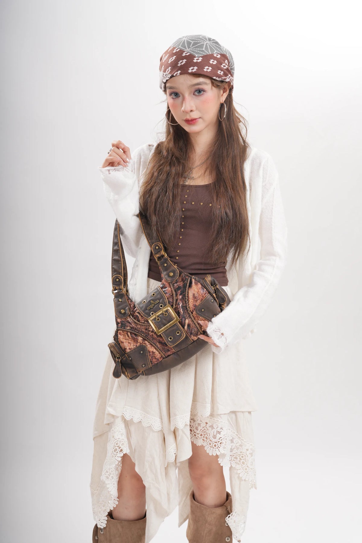 Y2K Leopard Moto Shoulder Bag, Buckle Detail &amp; Convertible Carry