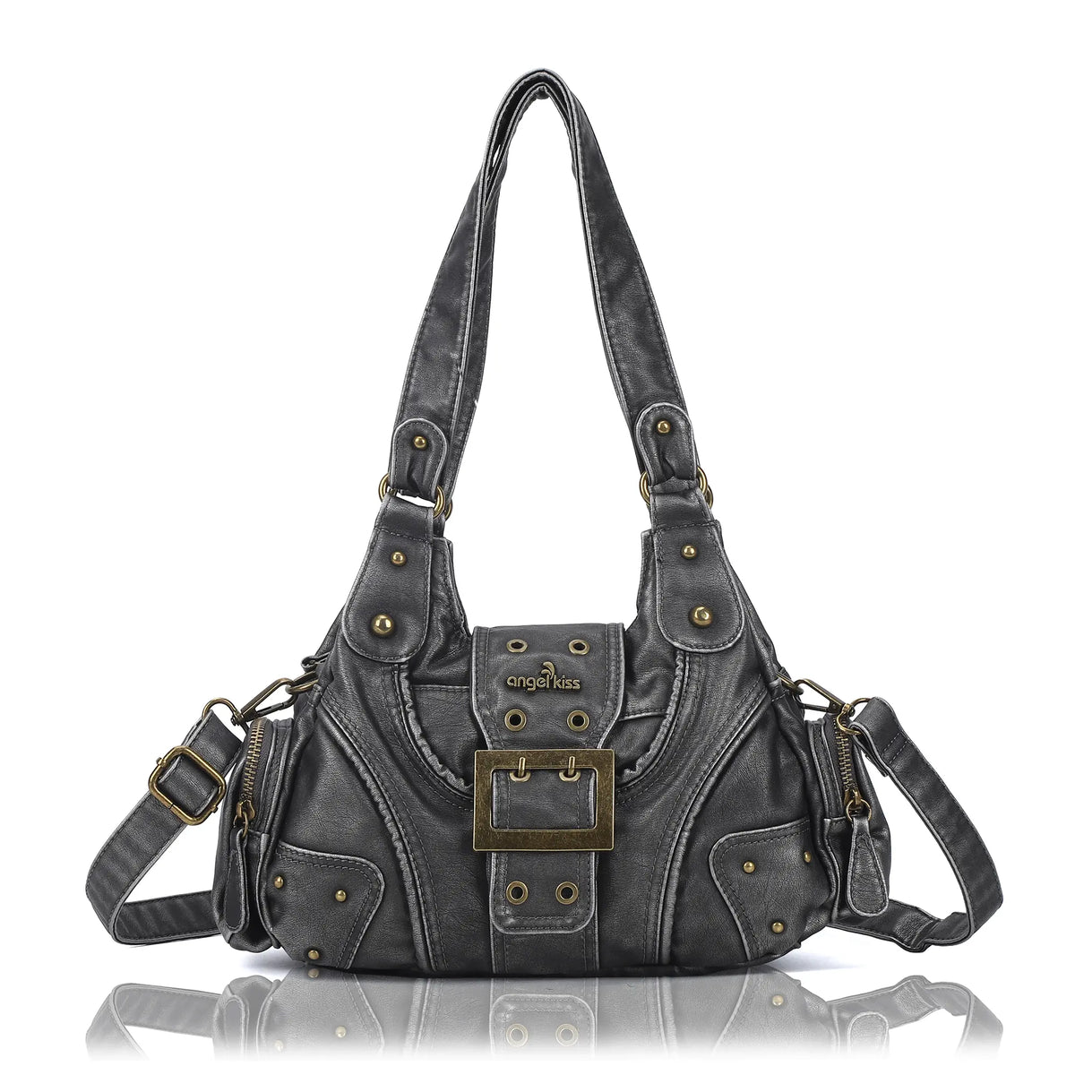 Y2K Leopard Moto Shoulder Bag, Buckle Detail &amp; Convertible Carry