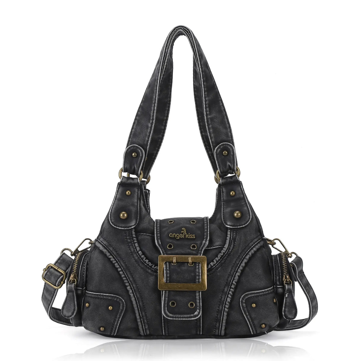 Y2K Leopard Moto Shoulder Bag, Buckle Detail &amp; Convertible Carry