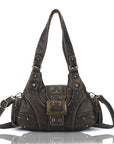 Y2K Leopard Patchwork Crossbody Bag – Front Buckle Retro Shoulder Handbag