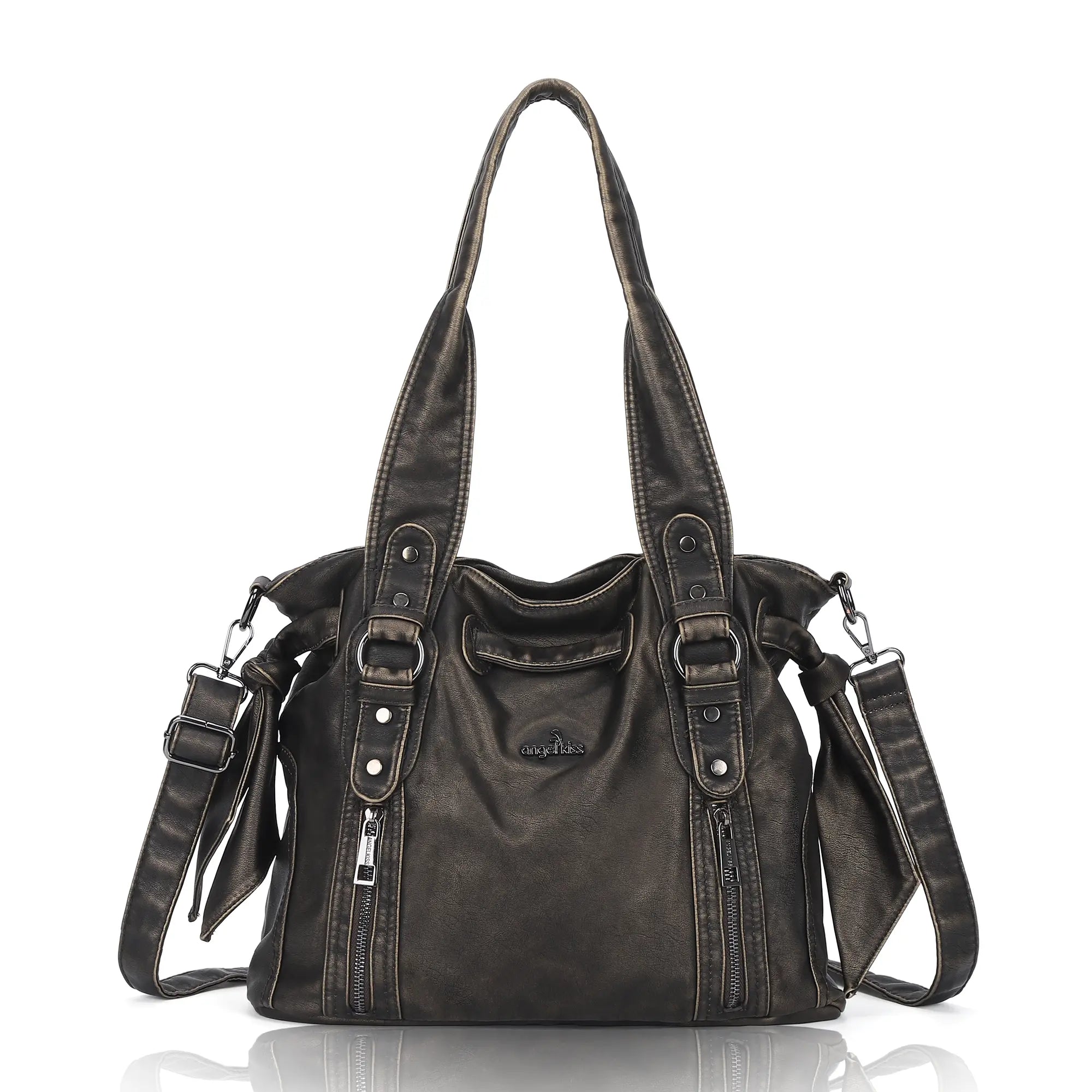 Whimsigoth Studded Shoulder Purse – Casual Weathered Satchel