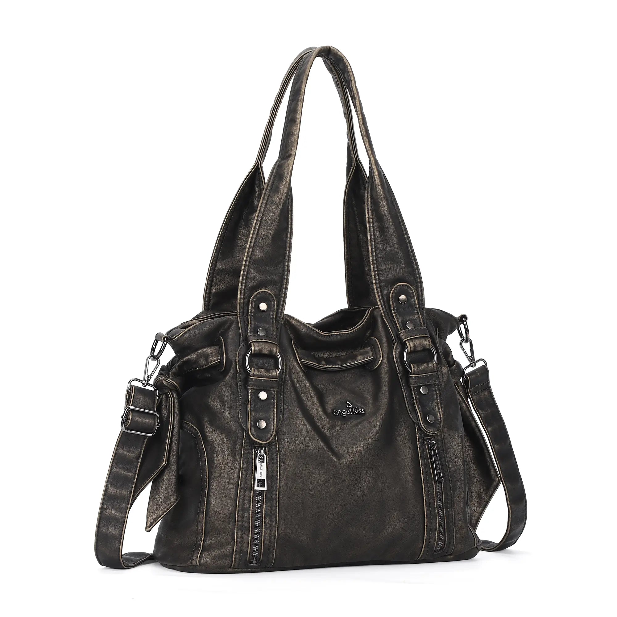 Whimsigoth Studded Shoulder Purse – Casual Weathered Satchel