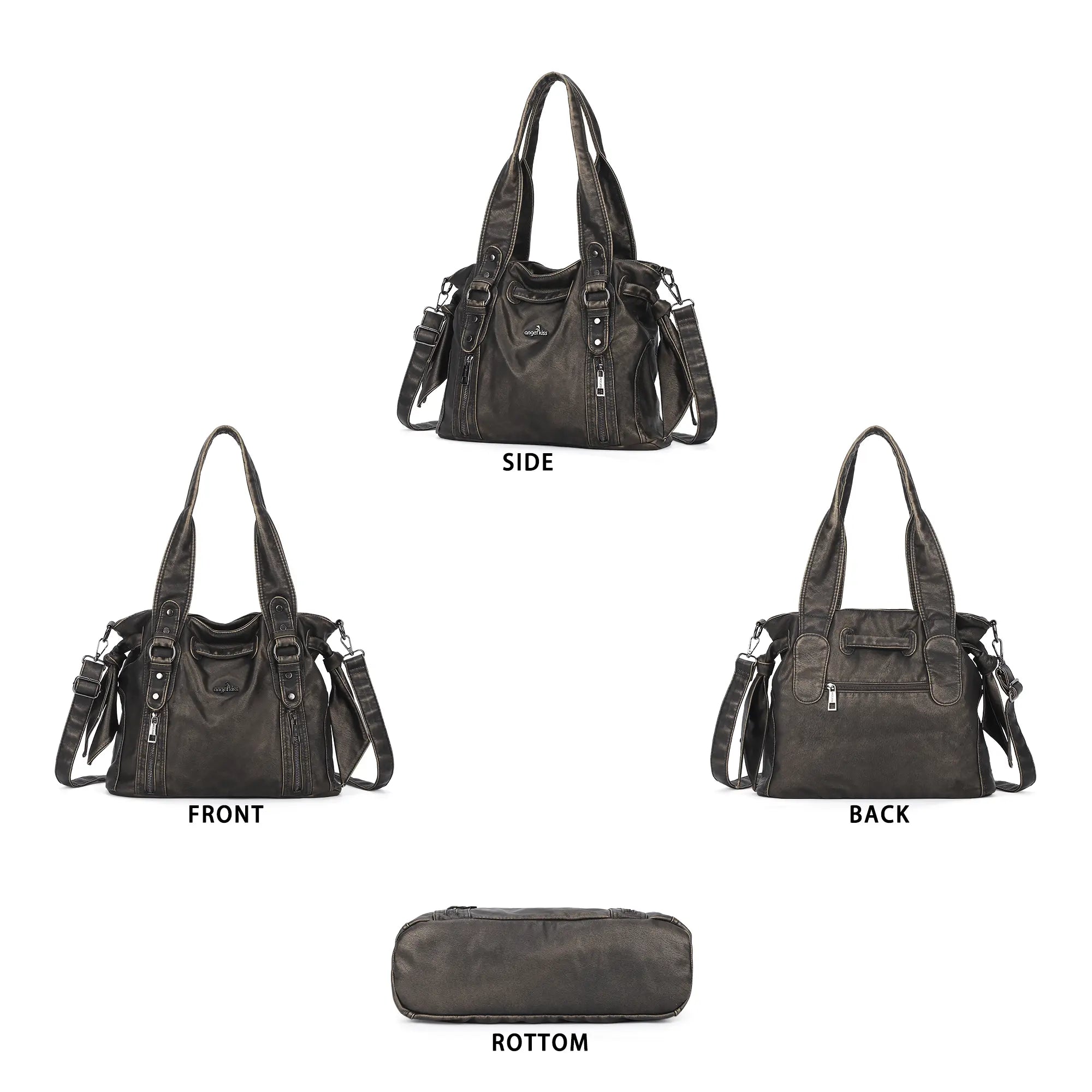 Whimsigoth Studded Shoulder Purse – Casual Weathered Satchel