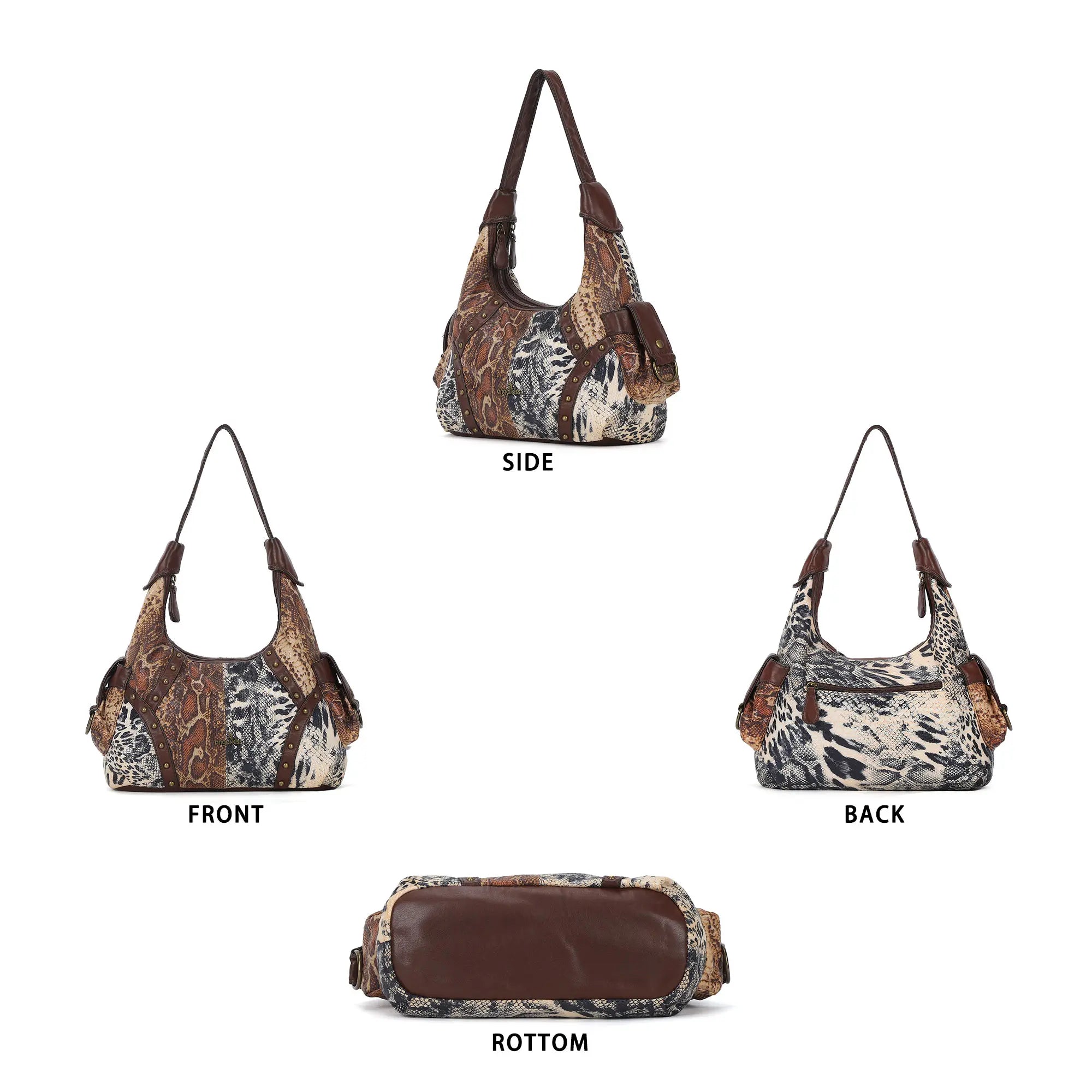 Vintage Studded Hobo Bag – Washed PU Leather Shoulder Purse