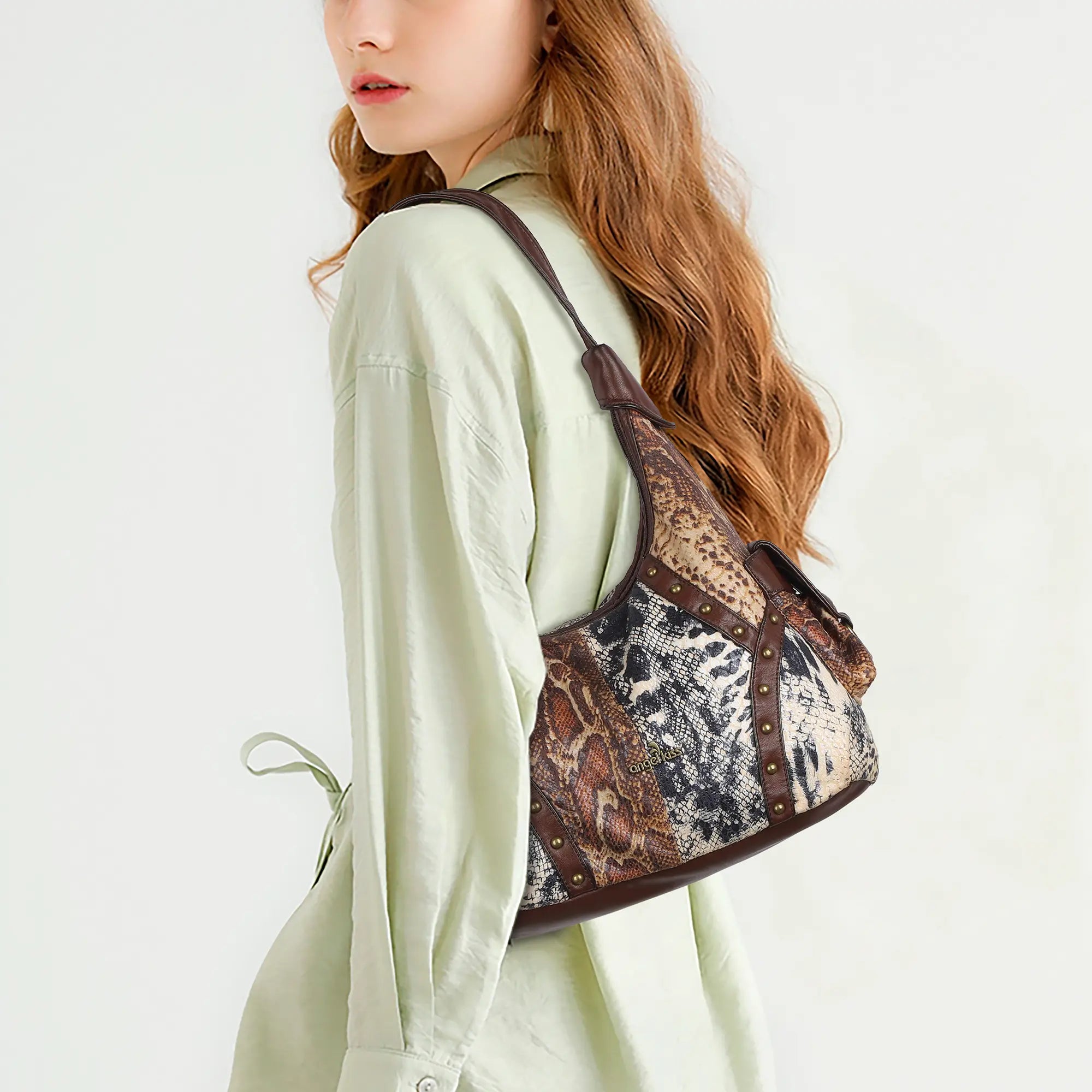 Vintage Studded Hobo Bag – Washed PU Leather Shoulder Purse