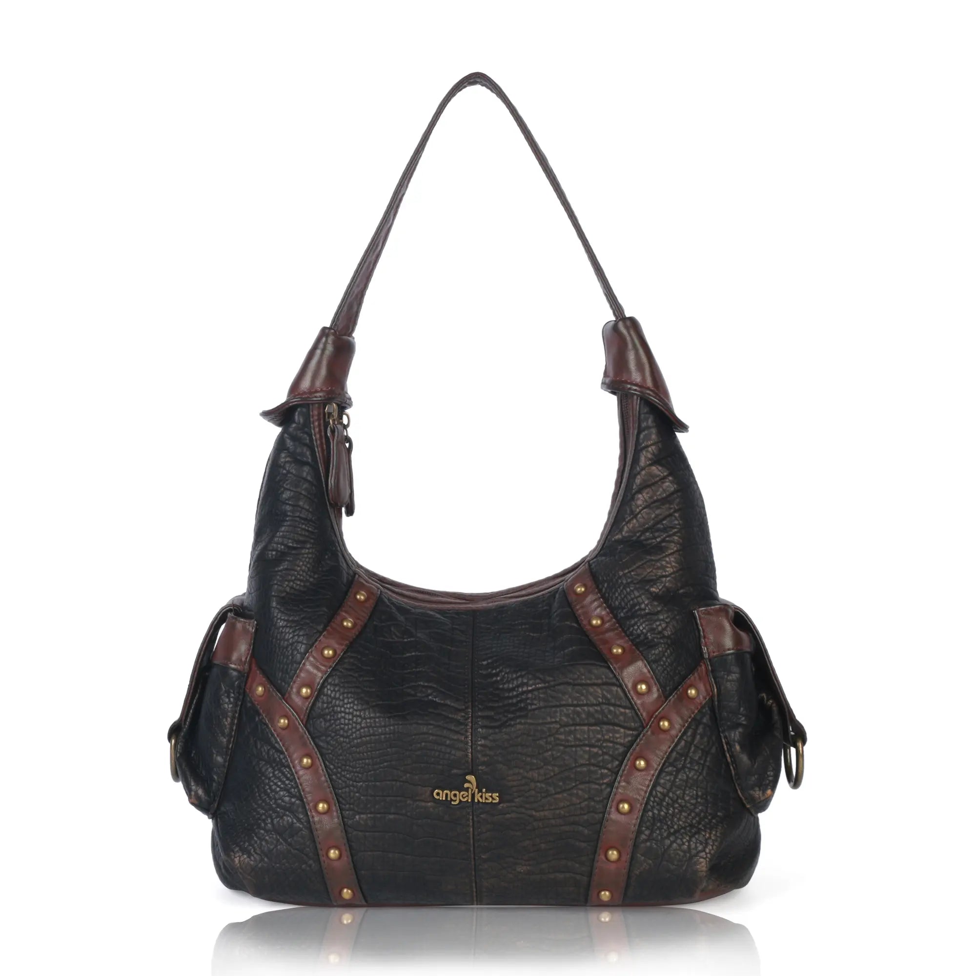 Vintage Studded Hobo Bag – Washed PU Leather Shoulder Purse