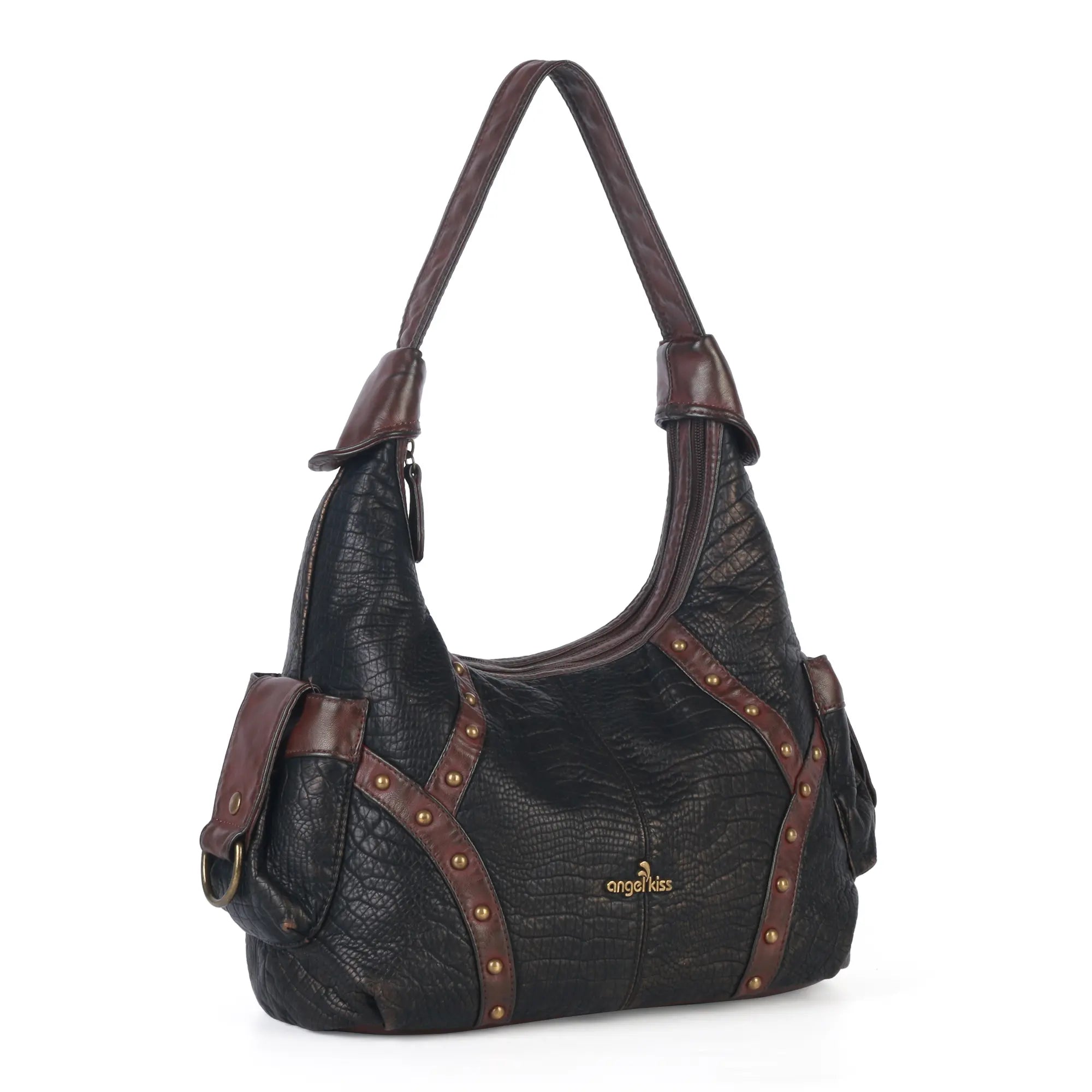 Vintage Studded Hobo Bag – Washed PU Leather Shoulder Purse