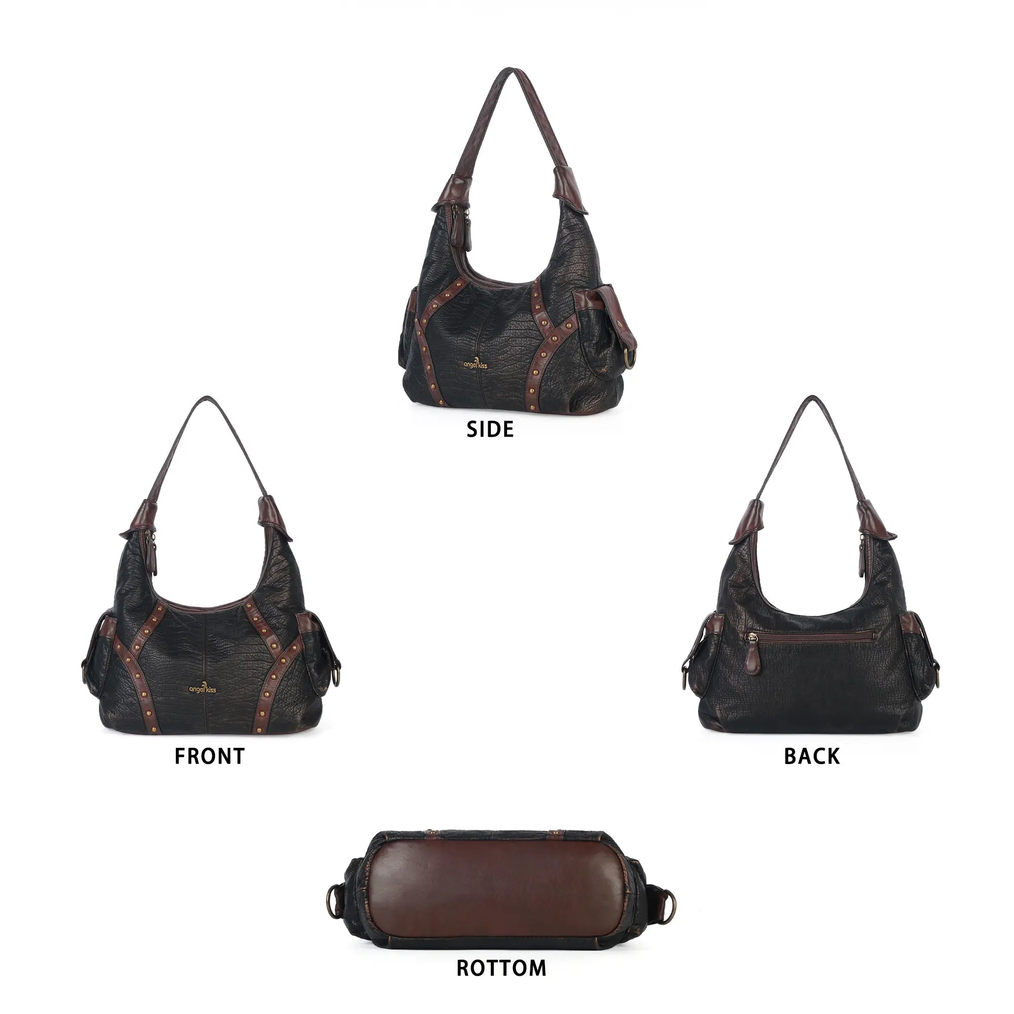 Vintage Studded Hobo Bag – Washed PU Leather Shoulder Purse