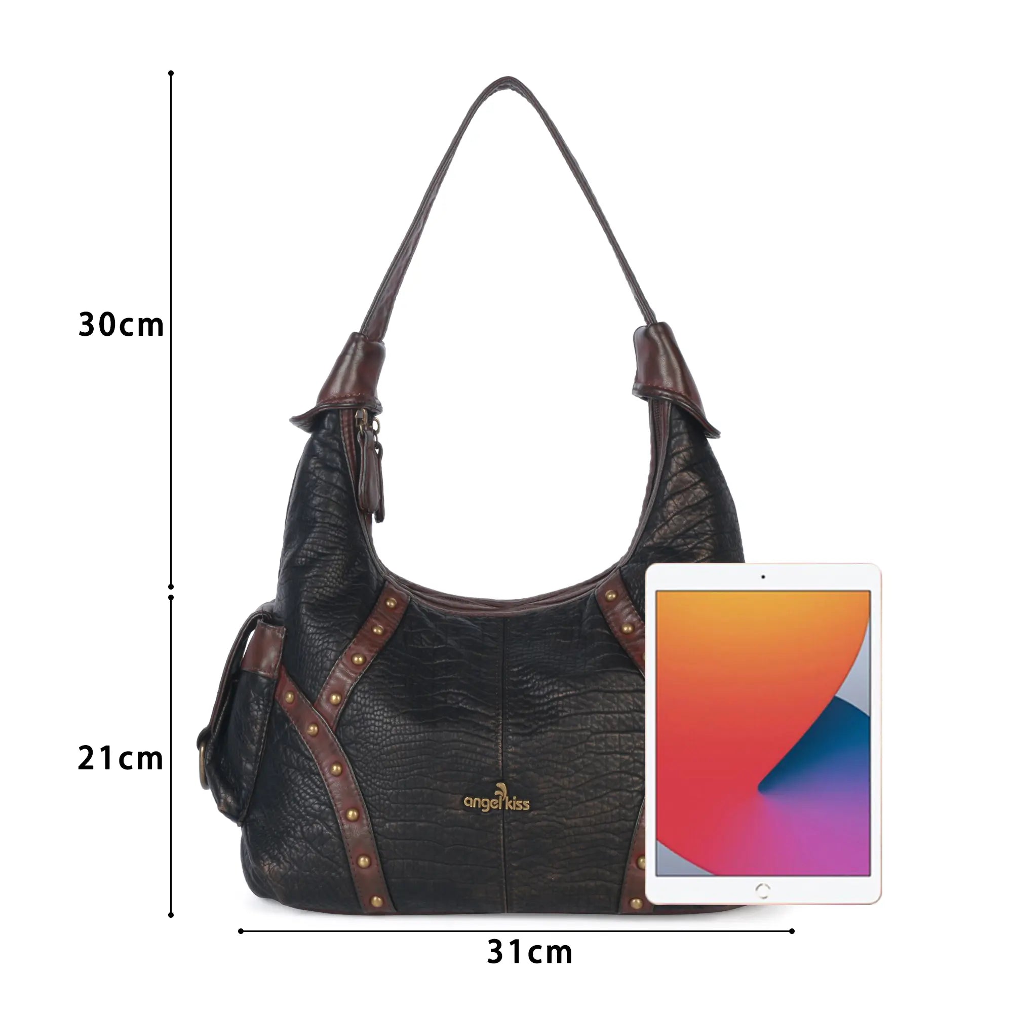 Vintage Studded Hobo Bag – Washed PU Leather Shoulder Purse