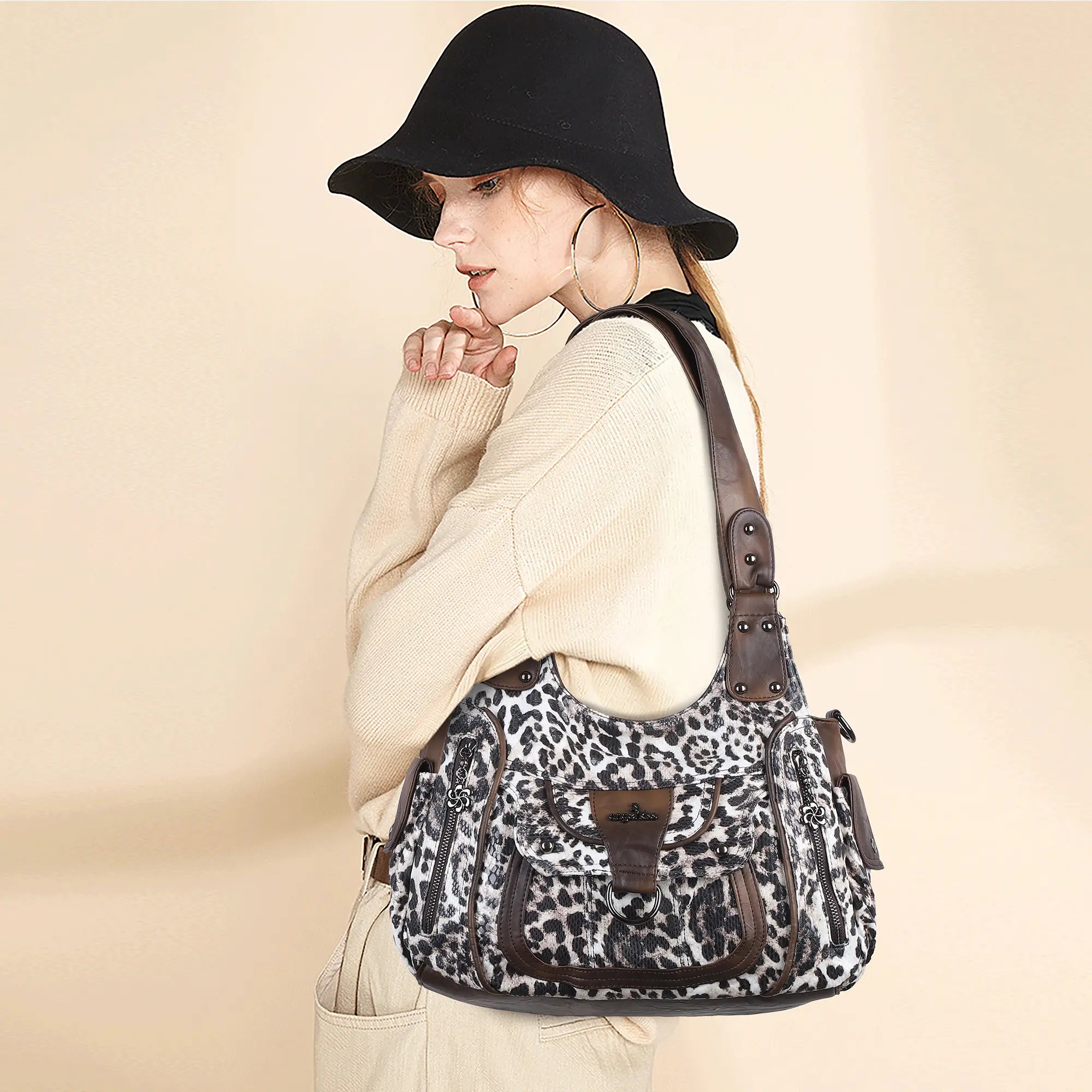 Large Multi Pocket Hobo Purse for Women with Adjustable Strap