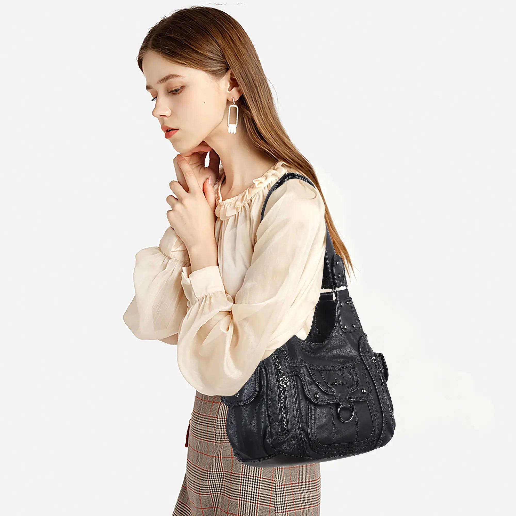 Large Multi Pocket Hobo Purse for Women with Adjustable Strap