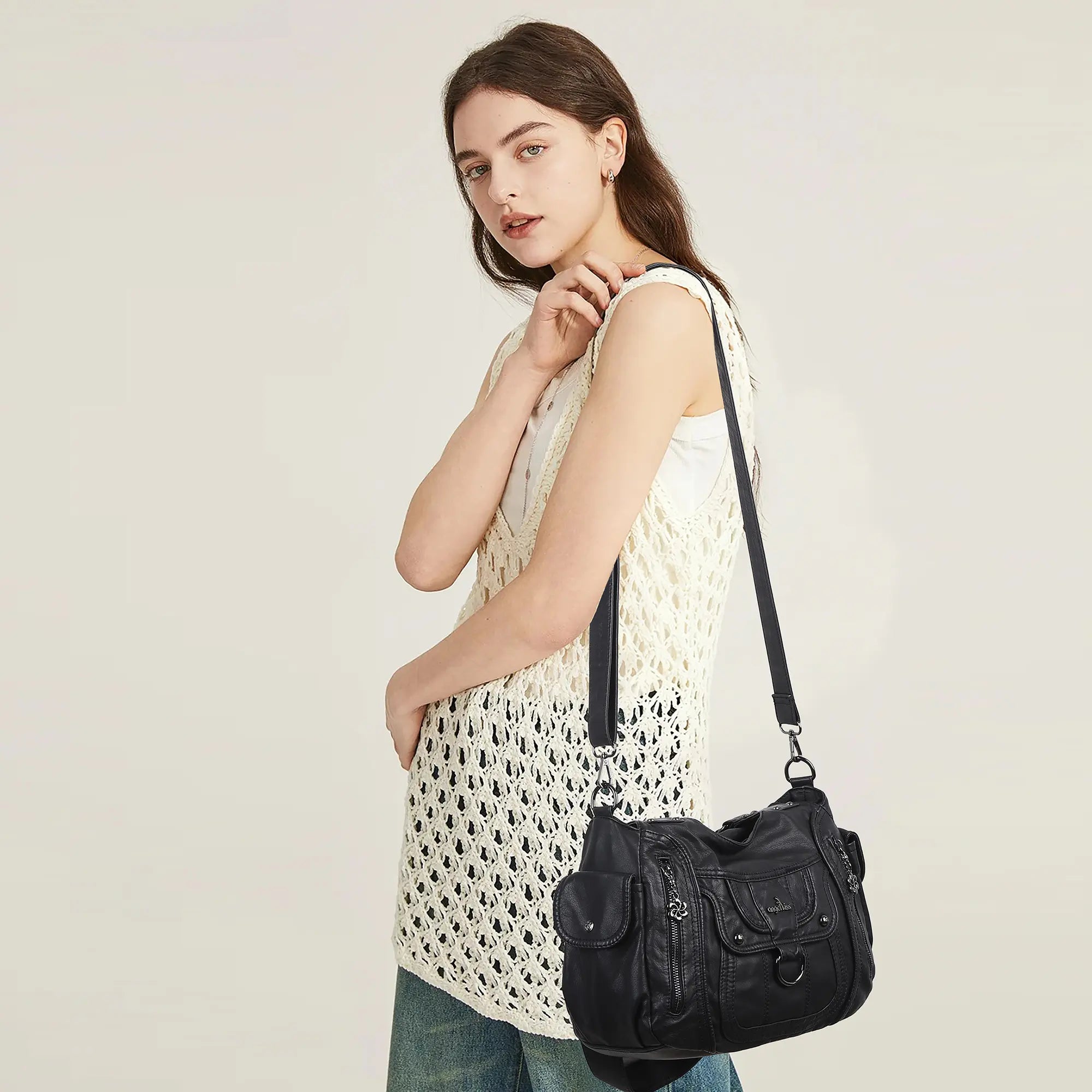 Large Multi Pocket Hobo Purse for Women with Adjustable Strap