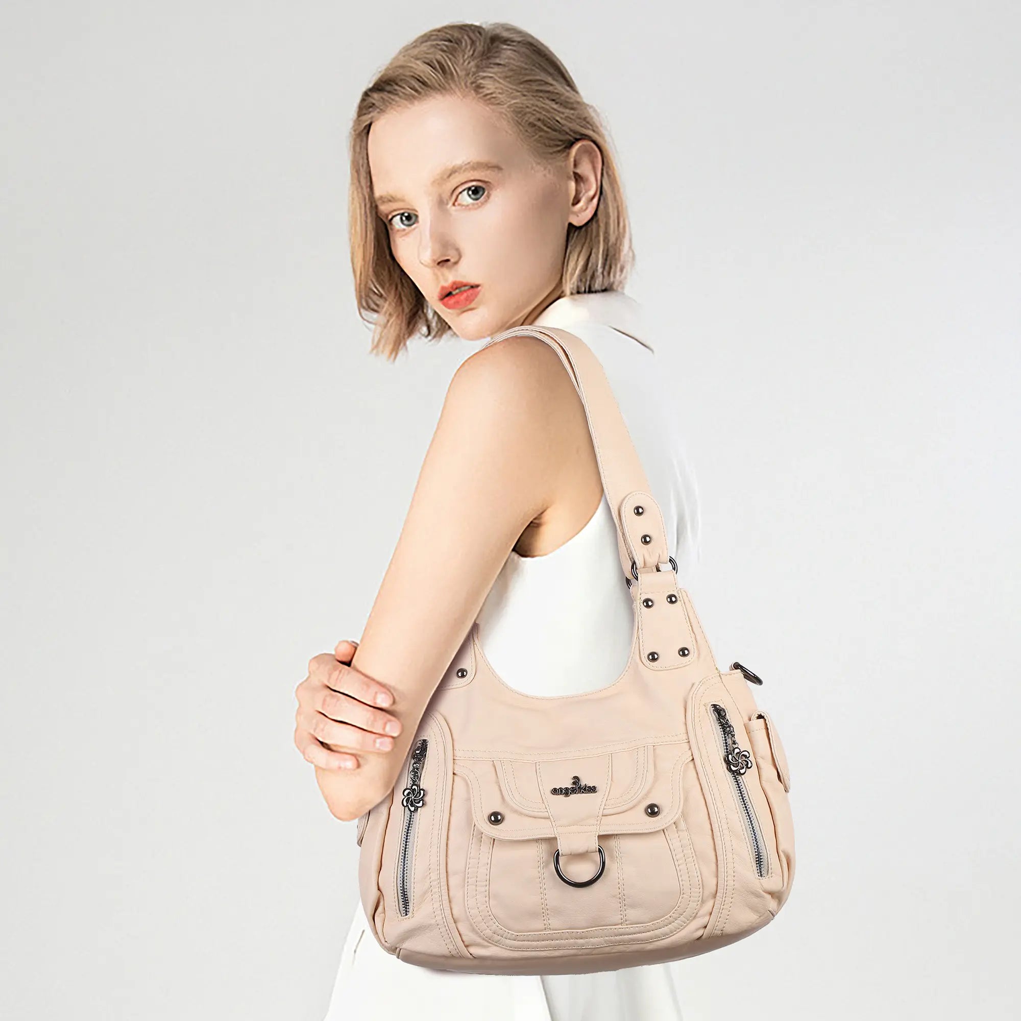 Large Multi Pocket Hobo Purse for Women with Adjustable Strap
